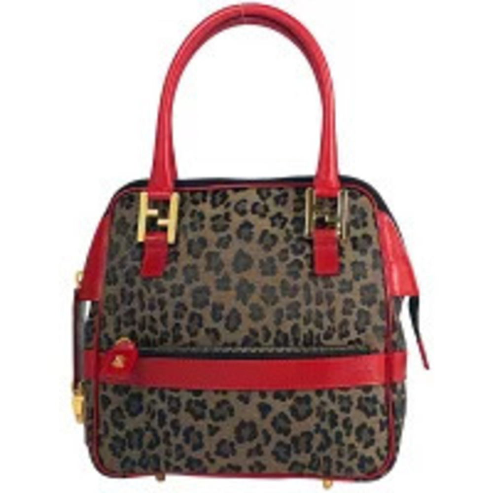 Fendi animal handbag leopard shoulder bag canvas red beige